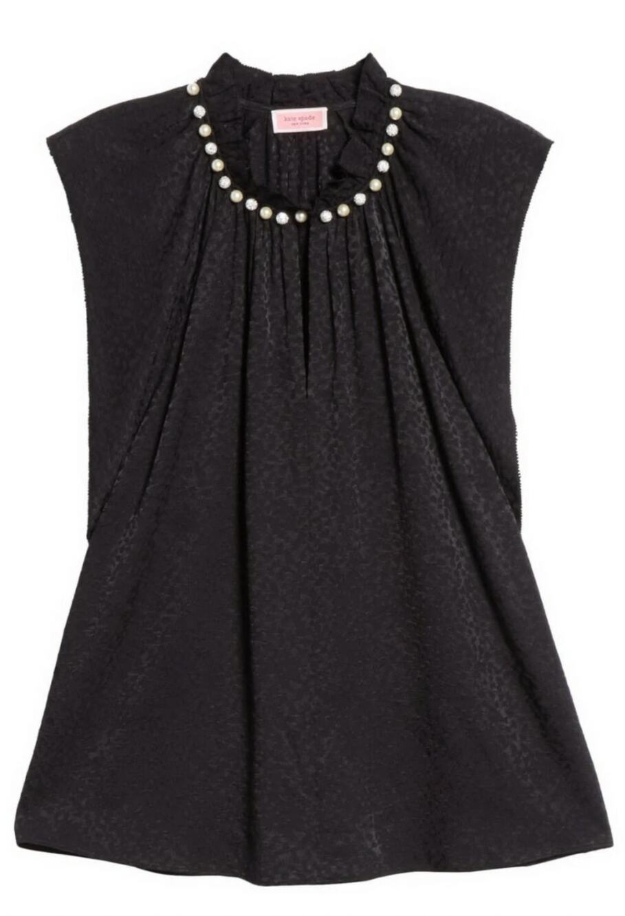 Kate Spade Faux Pearl Embellished Neck Shell Blouse Black